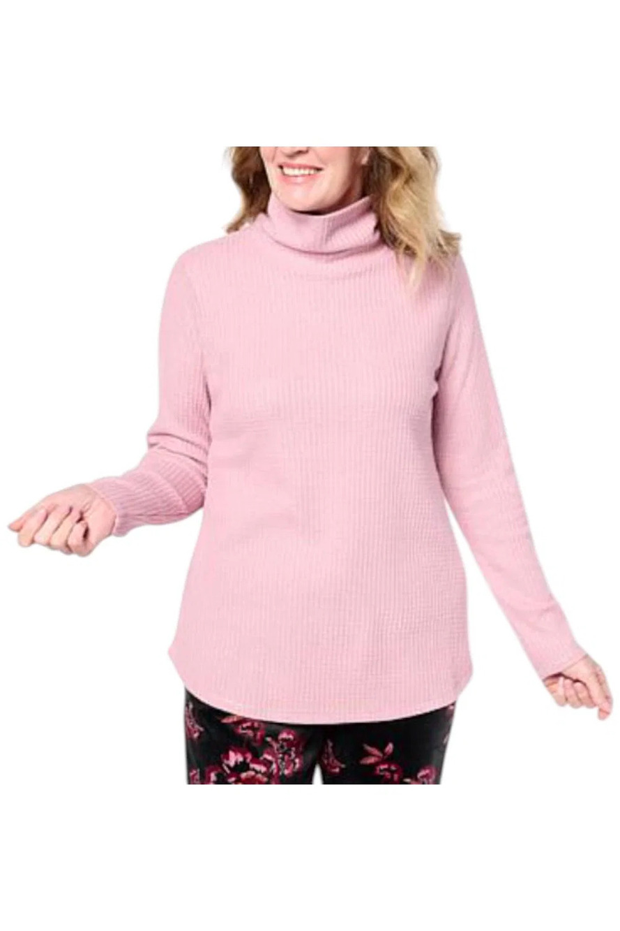 Comfort Code Women's Shimmer Waffle Knit Funnel Neck Top Mauve Haze - Regular